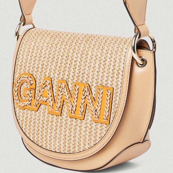 Ganni Banner Saddle Raffia Shoulder Bag - Picture 6 of 13